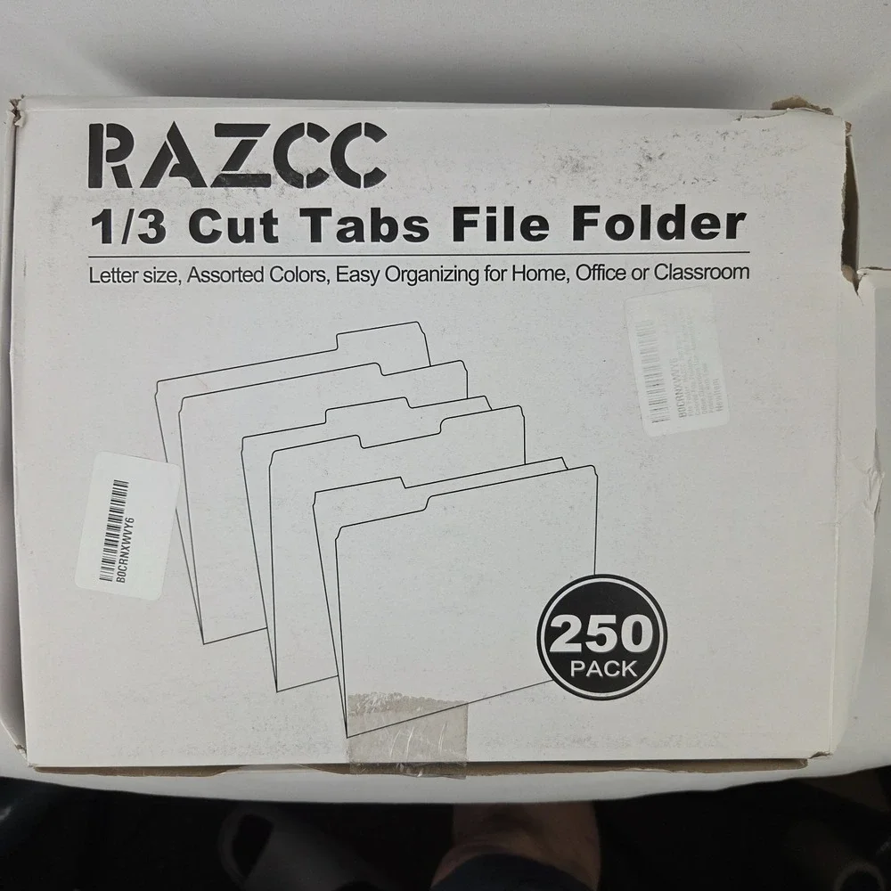File Folder, RAZCC 250 Pack 1/3 Cut Tab Colored Folders, Colored File Folder Let